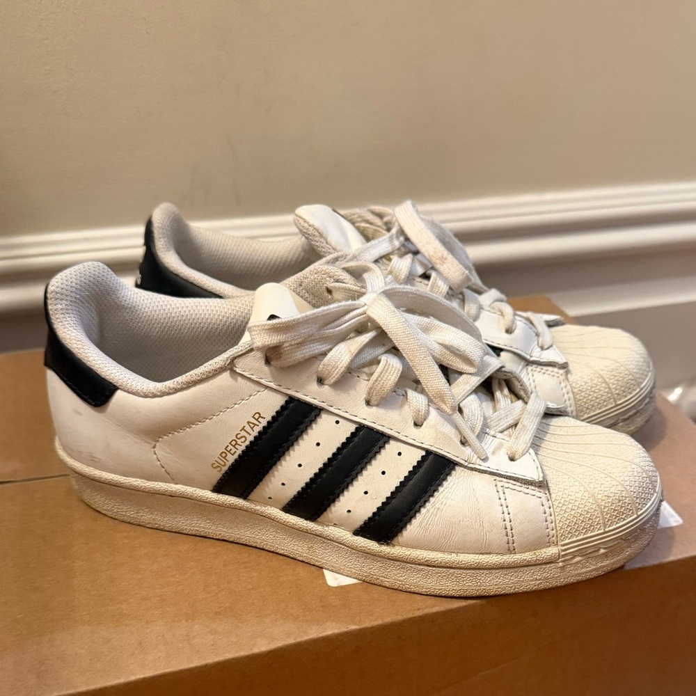 Adidas Superstar White with Black Stripes Sneakers - size 6